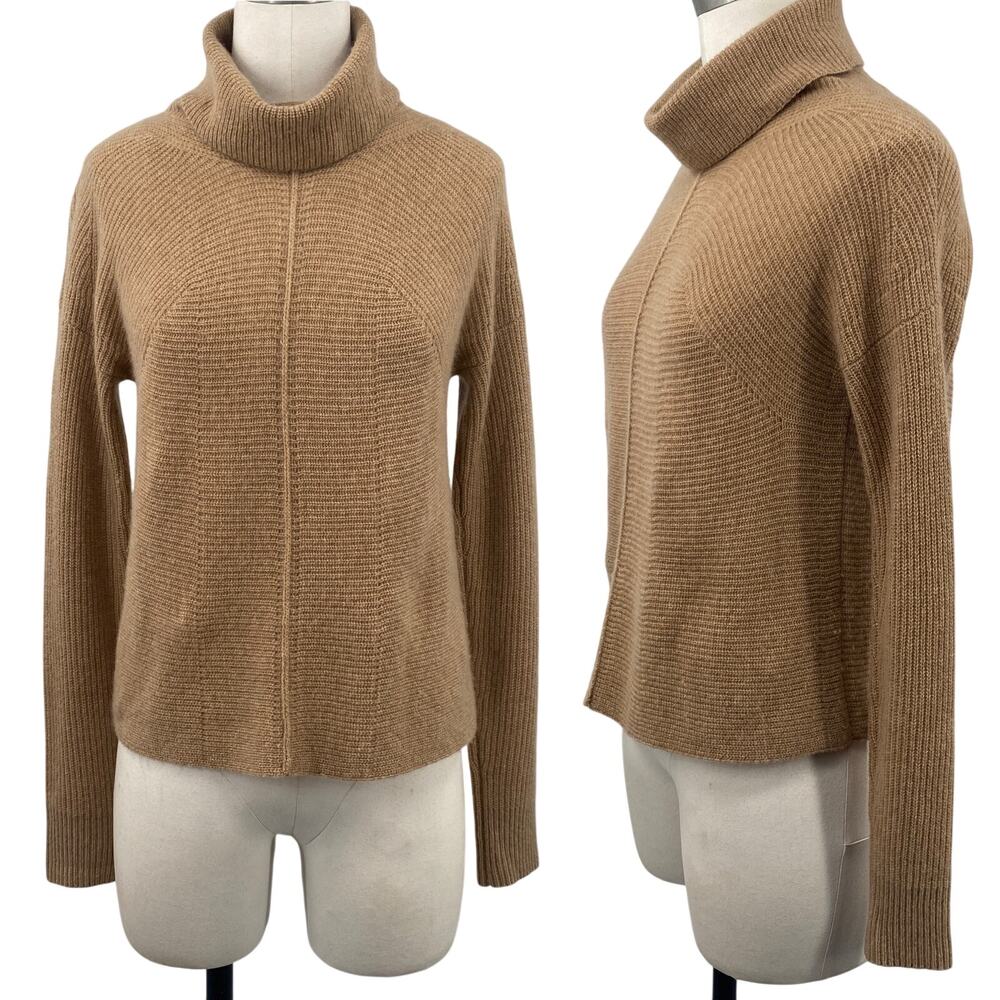 Halogen Cashmere Turtleneck Sweater Long Sleeve Ribbed Knit Tan Womens XS